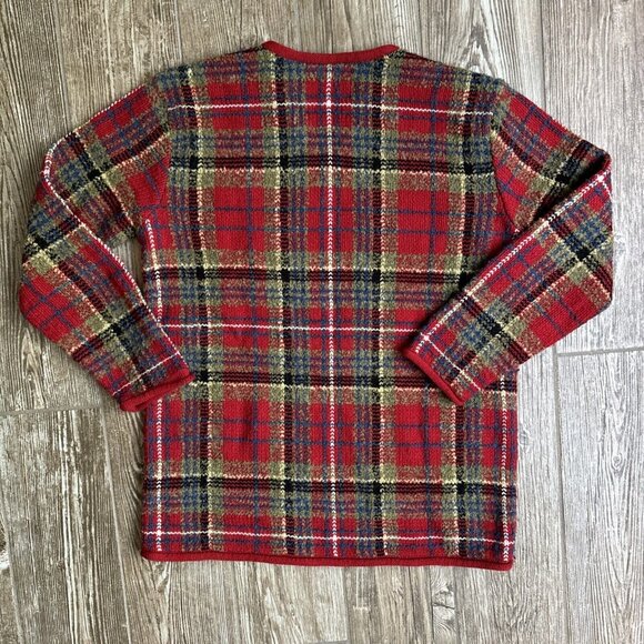 2/$18 SALE! Liz Claiborne Sweater Womens Size S Plaid‎ Red Wool Blend Boxy - Picture 6 of 7